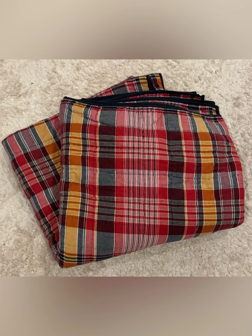 Pottery Barn Quinn Plaid with Yellow Strip Queen Comforter with Matching Sham